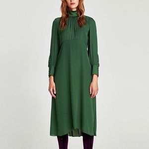 Zara Flowing Midi Dress with Long Sleeves